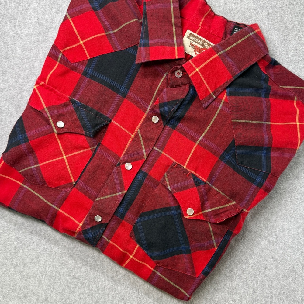Youngbloods Authentic Western‎ Pearl Snap Flannel Shirt Red Plaid XL Cowboy